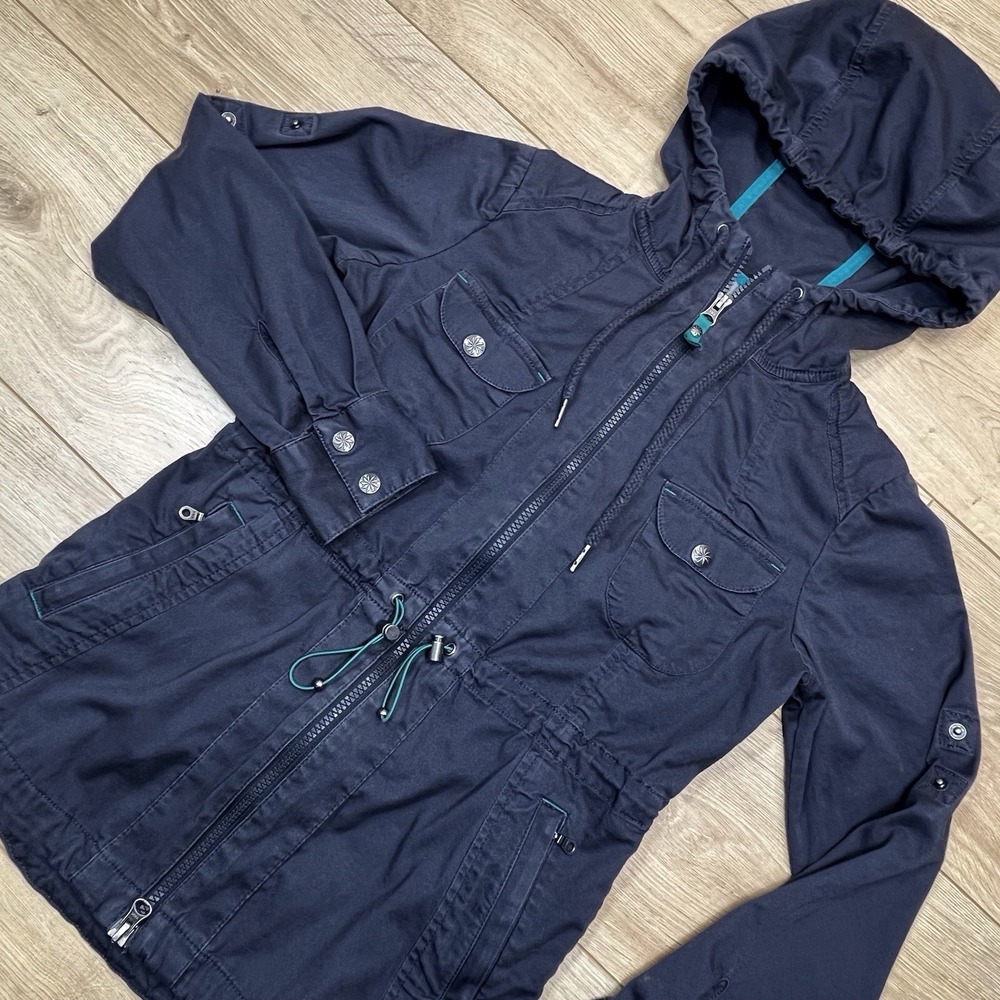 Athleta Women's Utility Jacket XXS Hooded‎ Drawstring Waist Pockets Blue